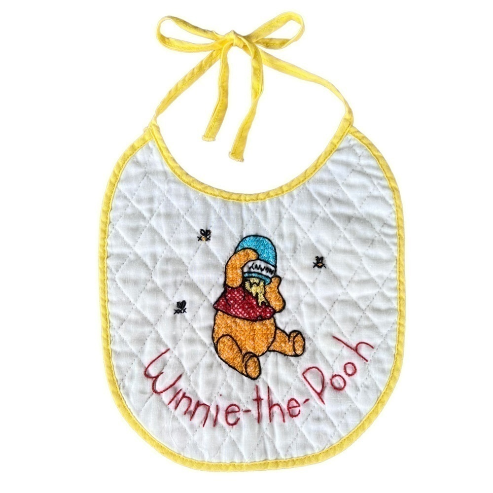 Vtg Disney Winnie The Pooh Honey Pot Bees Quilted Cross Stitch Bib Sears USA GUC